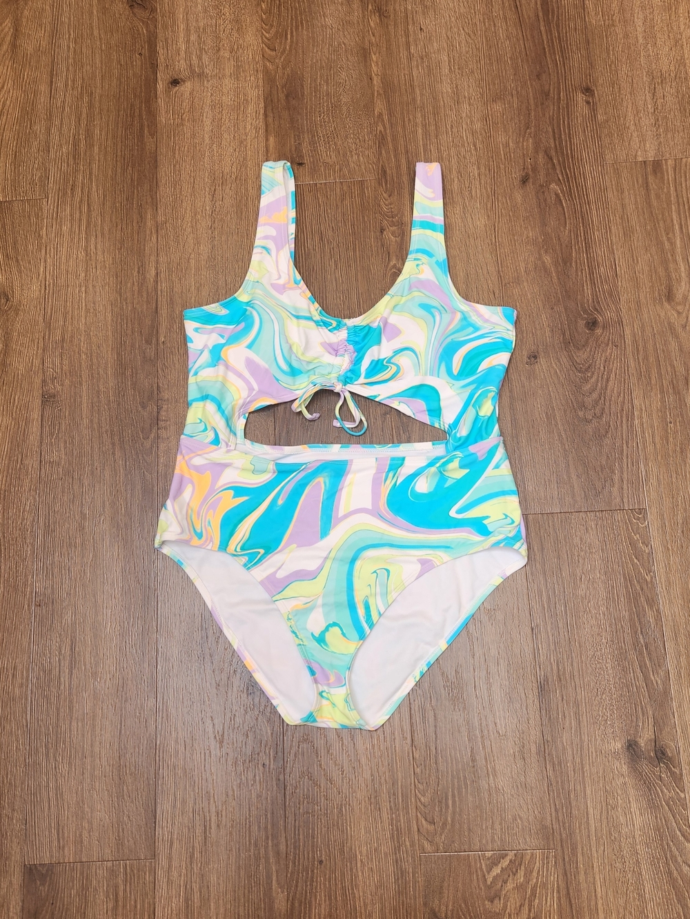 XXL Ninety-Nine Degrees Pastel Marble Swirl Cutout One Piece Swimsuit - Juniors